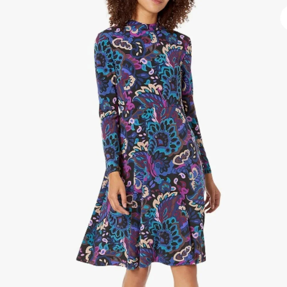 Trina Turk Women's Tia Rosita Tie Back Mock Neck Midi Dress size 10